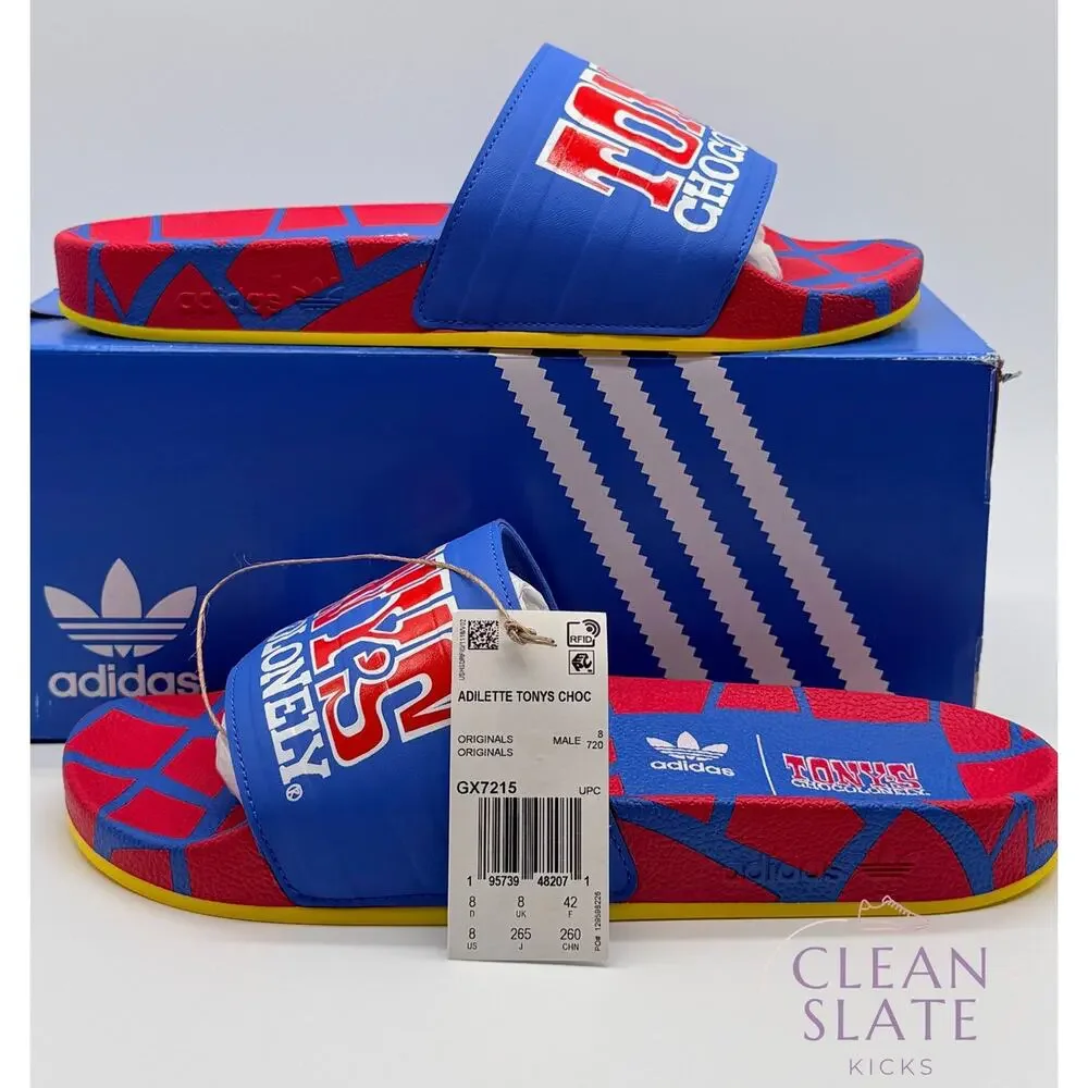 Adidas Adilette Tonys Chocolonely Blue Bird/Vivid Red Mens 8 NIB/NWT